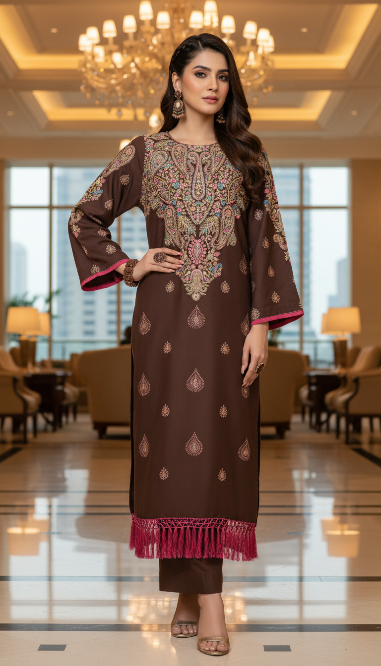Parsa Brown Ready to Wear 2 Pcs Kaftan Dress