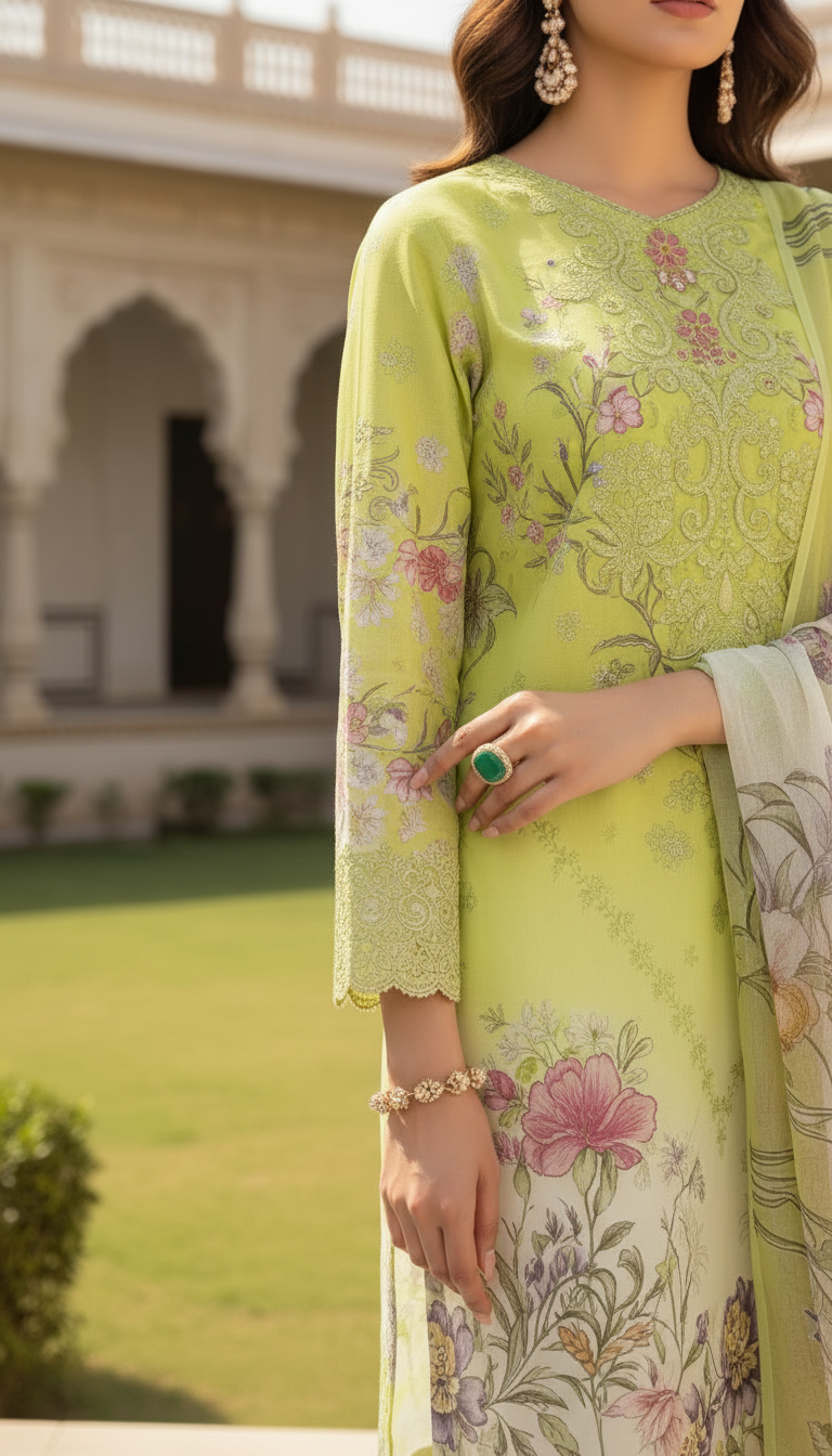 Lema Neon Ready to Wear 3 Pcs Embroidered Dress