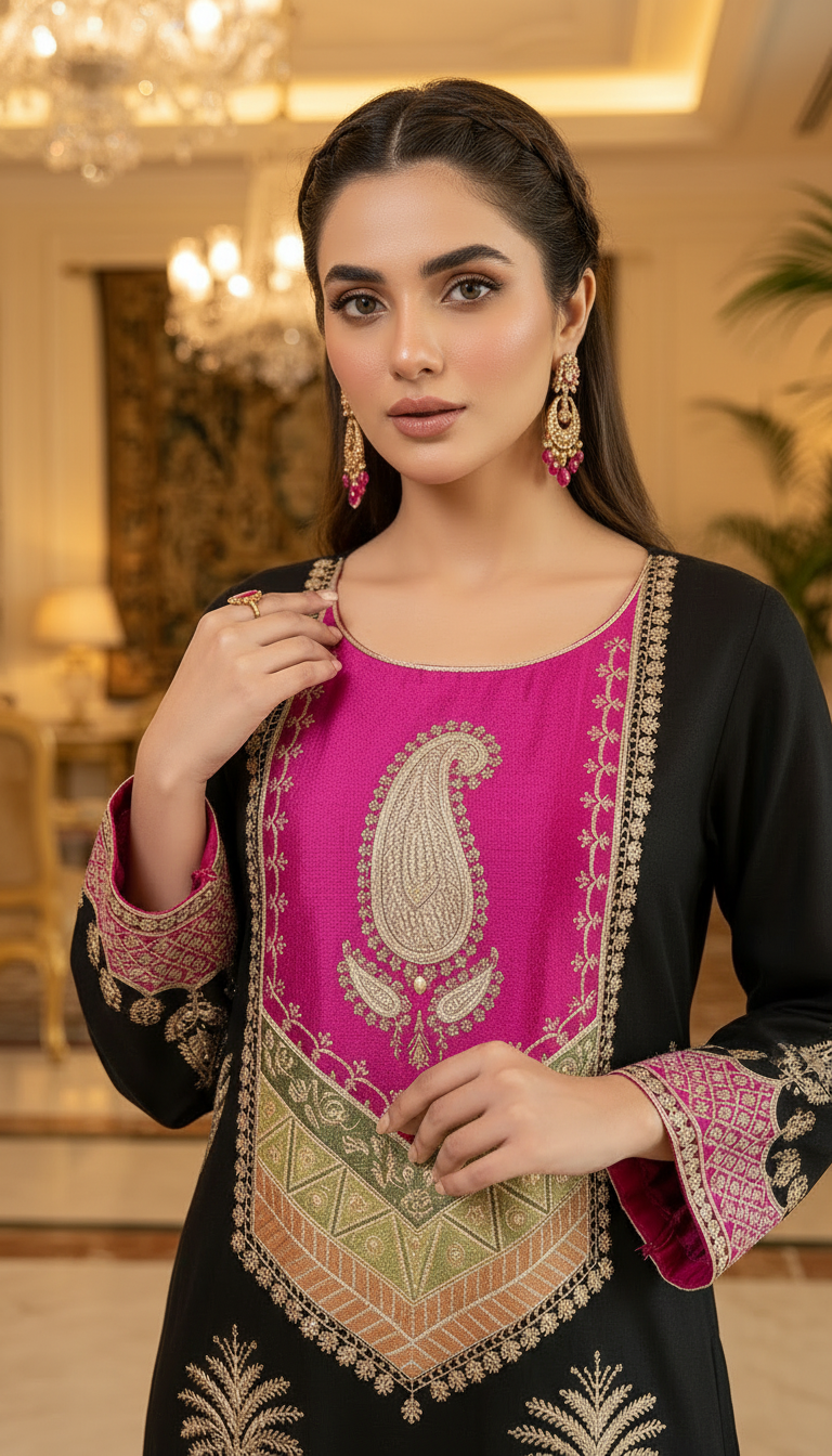 Hamda Black Ready to Wear 2 Pcs Embroidered Dress