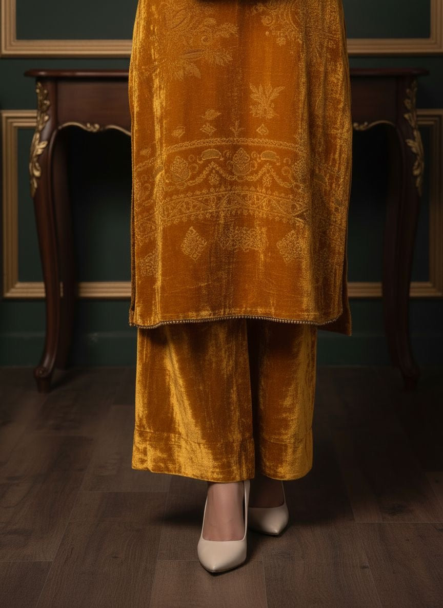 Jaune French Velvet 2 Pcs Dress with Palachi work