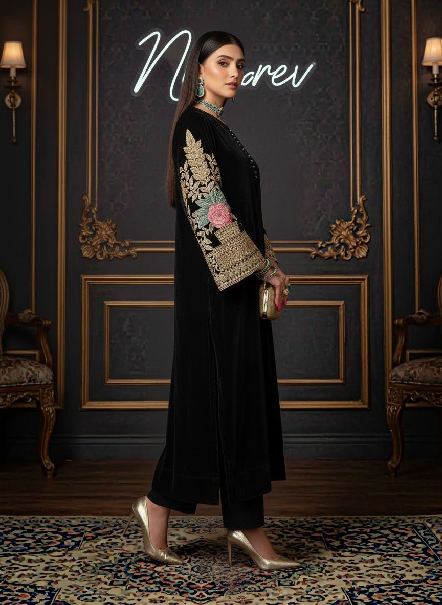 Charlotte Velvet Embroidered 2 Pcs Dress