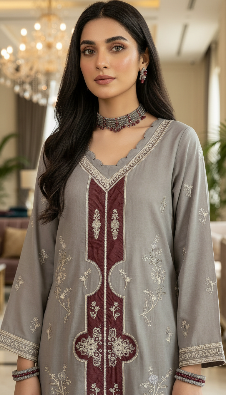 Surmae Ready to Wear 2 Pcs Viscose Embroidered Dress