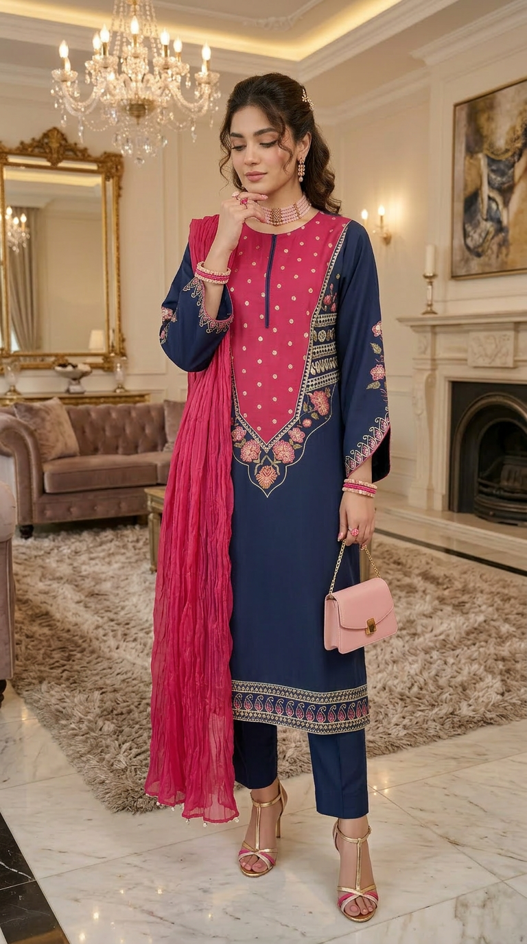 Rabia Blue ready to Wear Embroidered 3 Pcs Dress