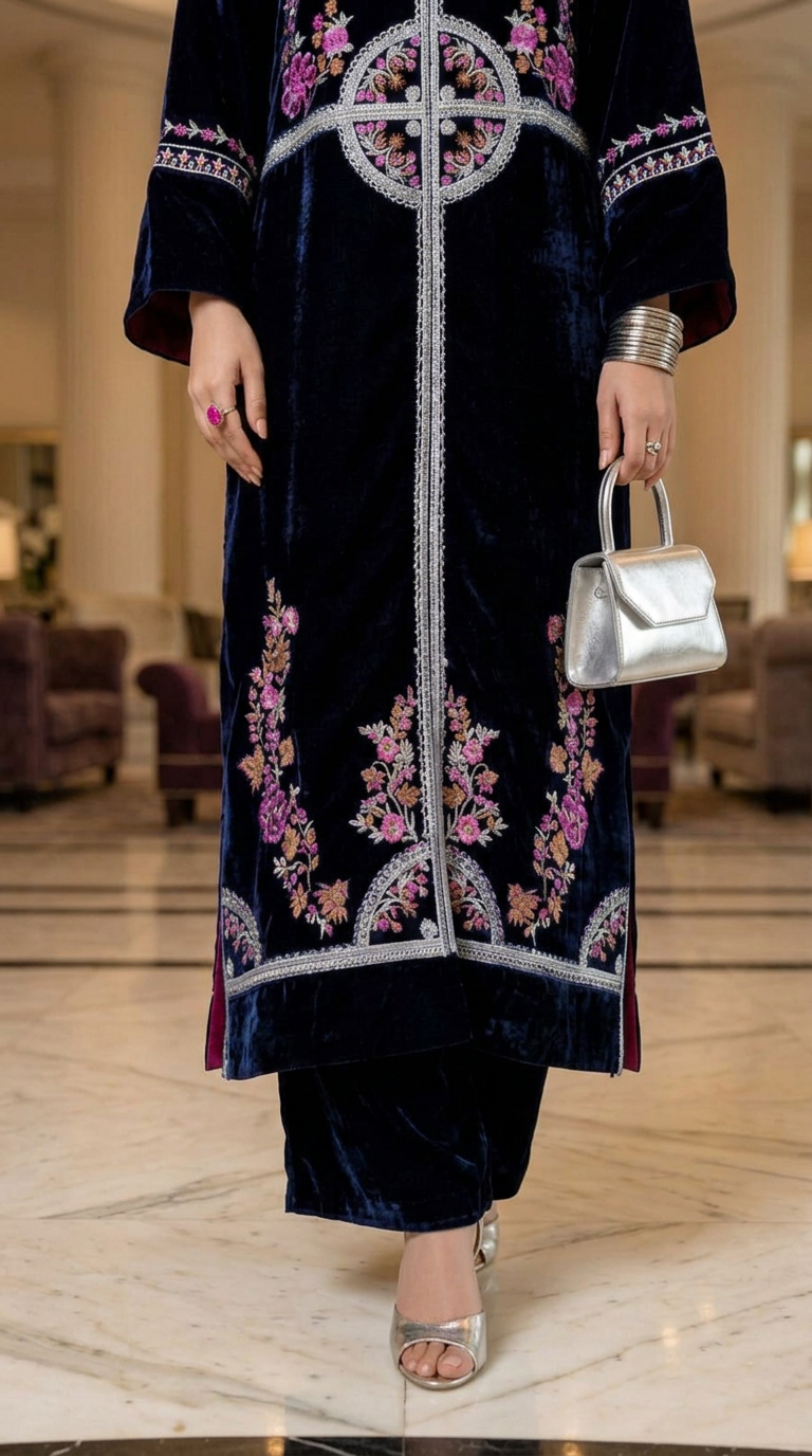 Sakawat Velvet Ready to Wear 2 Pcs Embroidered dress