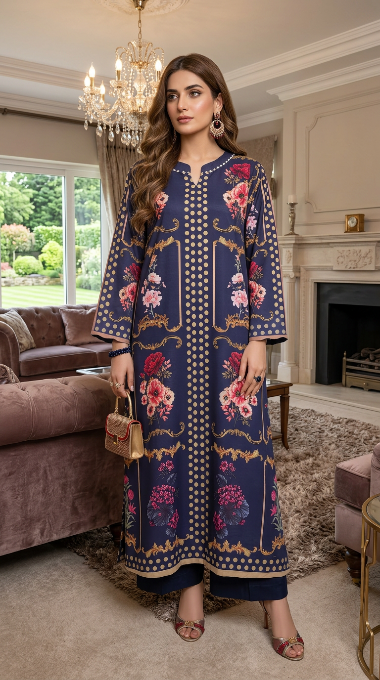 Luna Blue Ready to Wear 2 Pcs Printed Kaftan