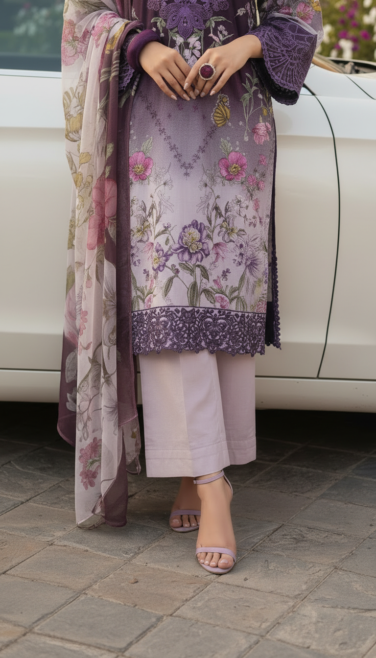 Lavvy Purple Embroidered Lawn 3 Pcs Dress