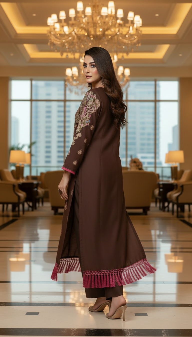 Parsa Brown Ready to Wear 2 Pcs Kaftan Dress