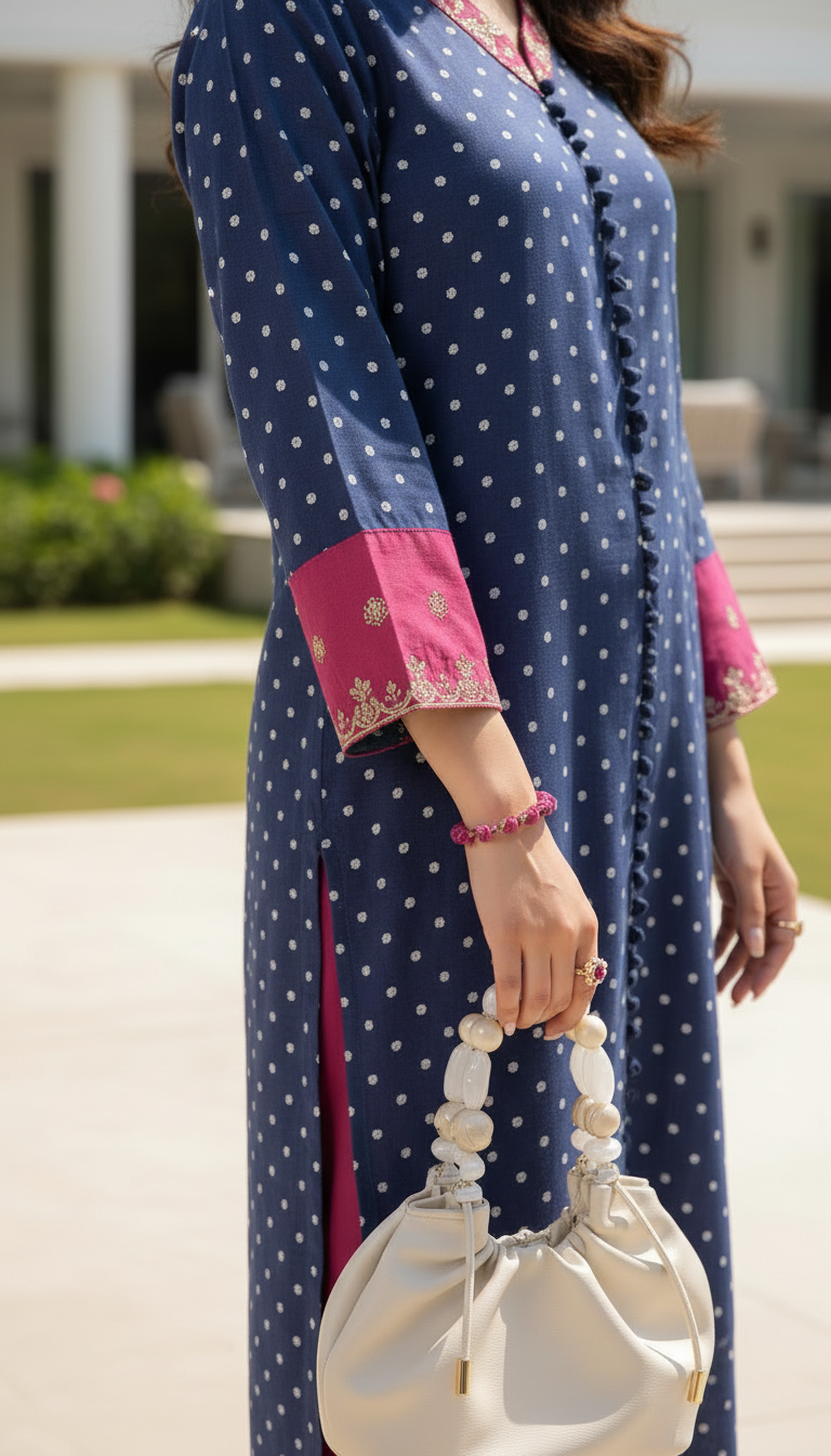 Blue Polka Dots 2 Pcs Embroidered Dress