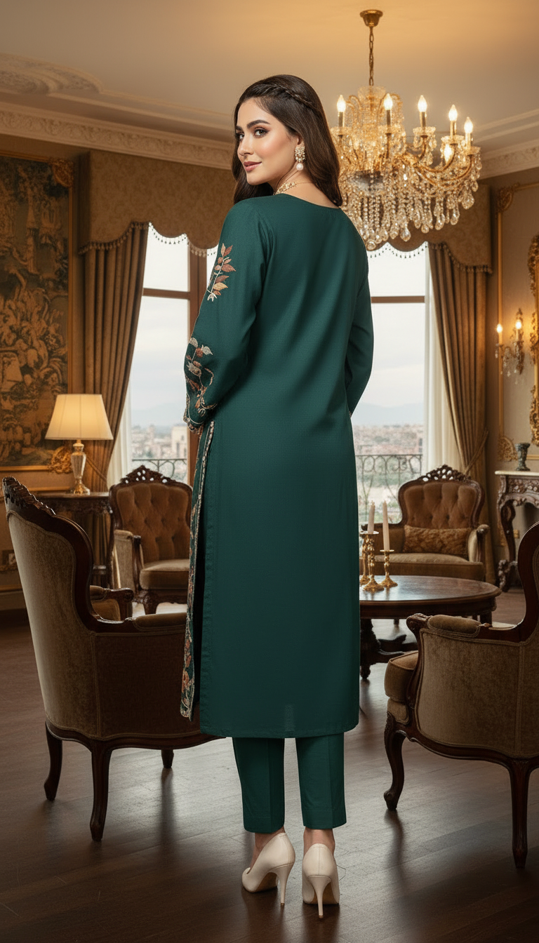 Momal Teal Ready to Wear 2 pcs embroidered Dress