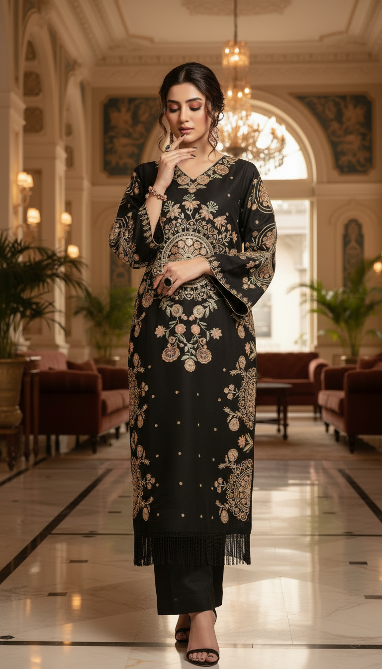 Zawaira Ready to Wear 2 Pcs Embroidered Kaftan Dress