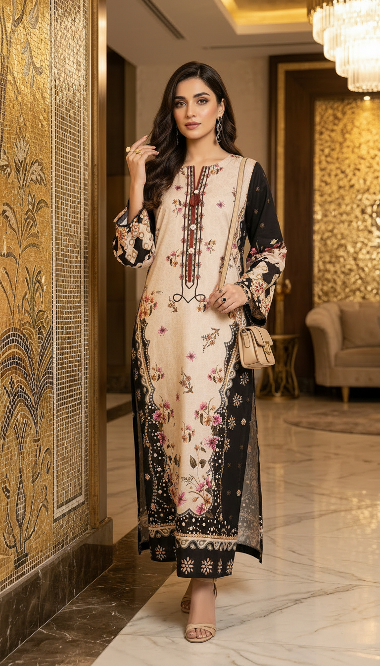 Khushnaz Ready to Wear 2 Pcs Linen Printed Kaftan