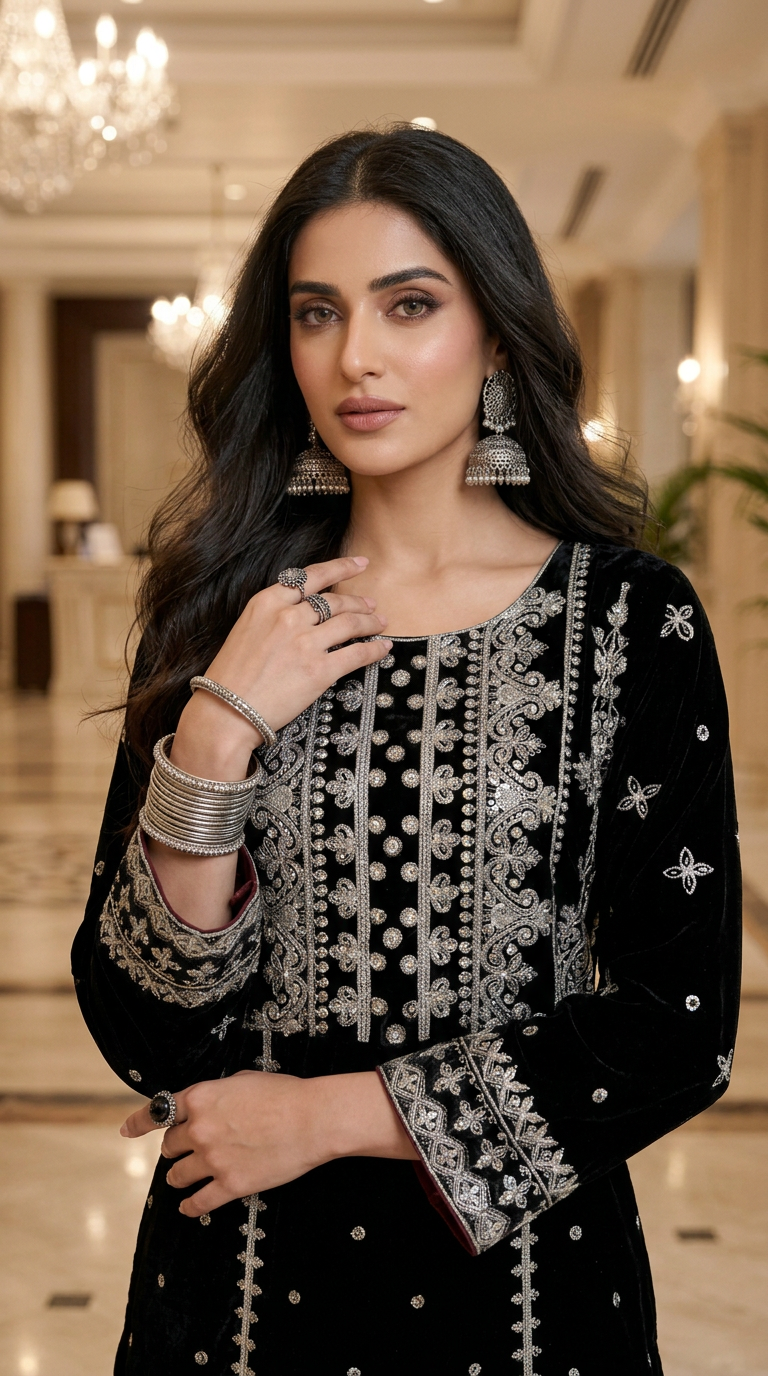 Chandani Micro Velvet Ready to Wear 2 Pcs Embroidered Dress