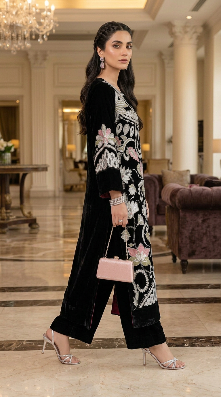Sush Velvet Ready to Wear 2 Pcs Embroidered Dress