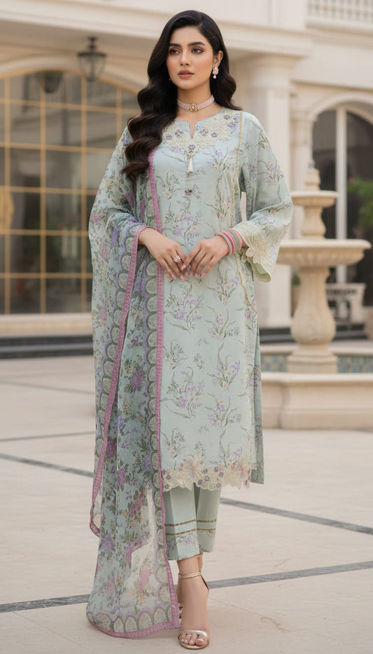 Lara mint Ready to Wear 3 Pcs Embroidered Dress