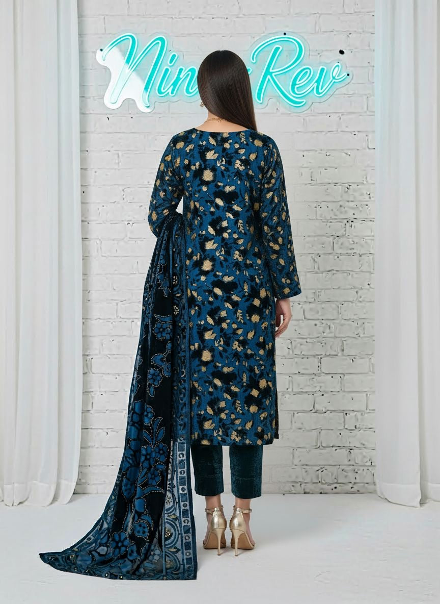 Full Teal Palachi Ready to Wear 3 Pcs Dress