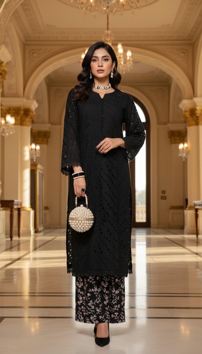 Black Chikankari Ready to Wear 2 Pcs Dress