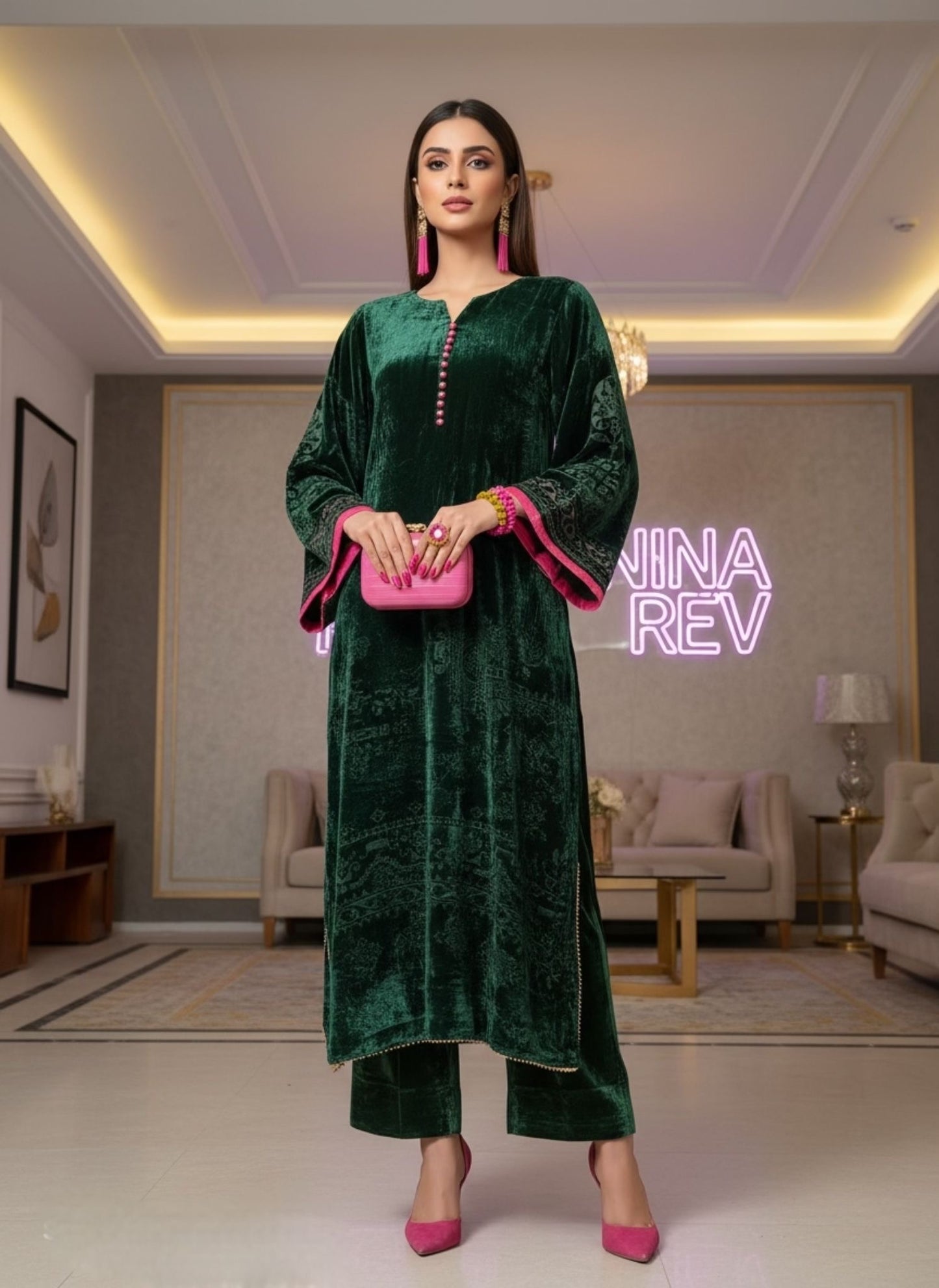 Pakeeza French Velvet Ready to Wear 2 pcs Kaftan with Palachi work