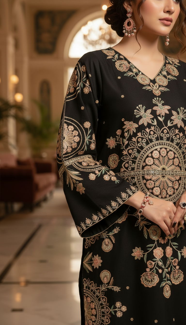 Zawaira Ready to Wear 2 Pcs Embroidered Kaftan Dress
