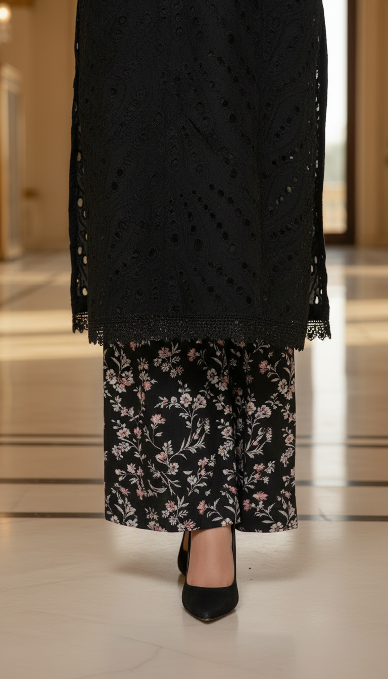 Black Chikankari Ready to Wear 2 Pcs Dress