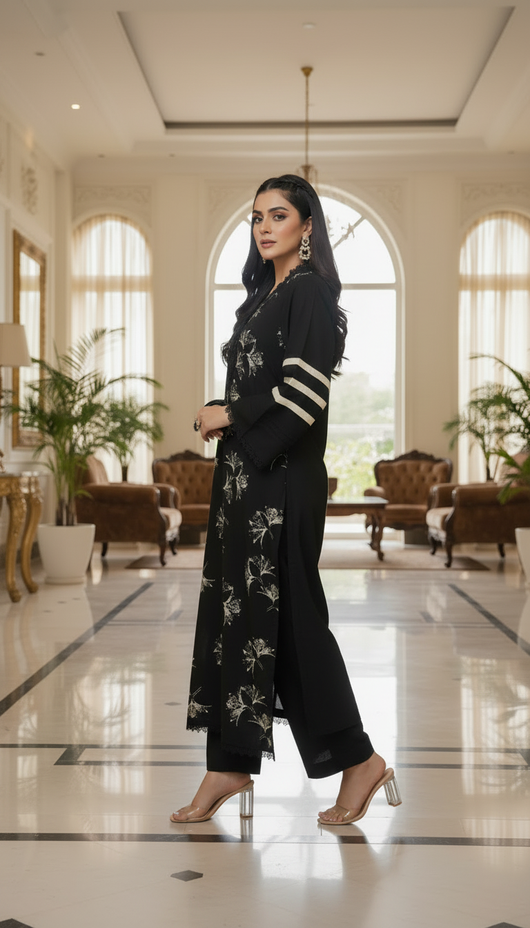 Naemal Black 2 Pcs Linen Dress