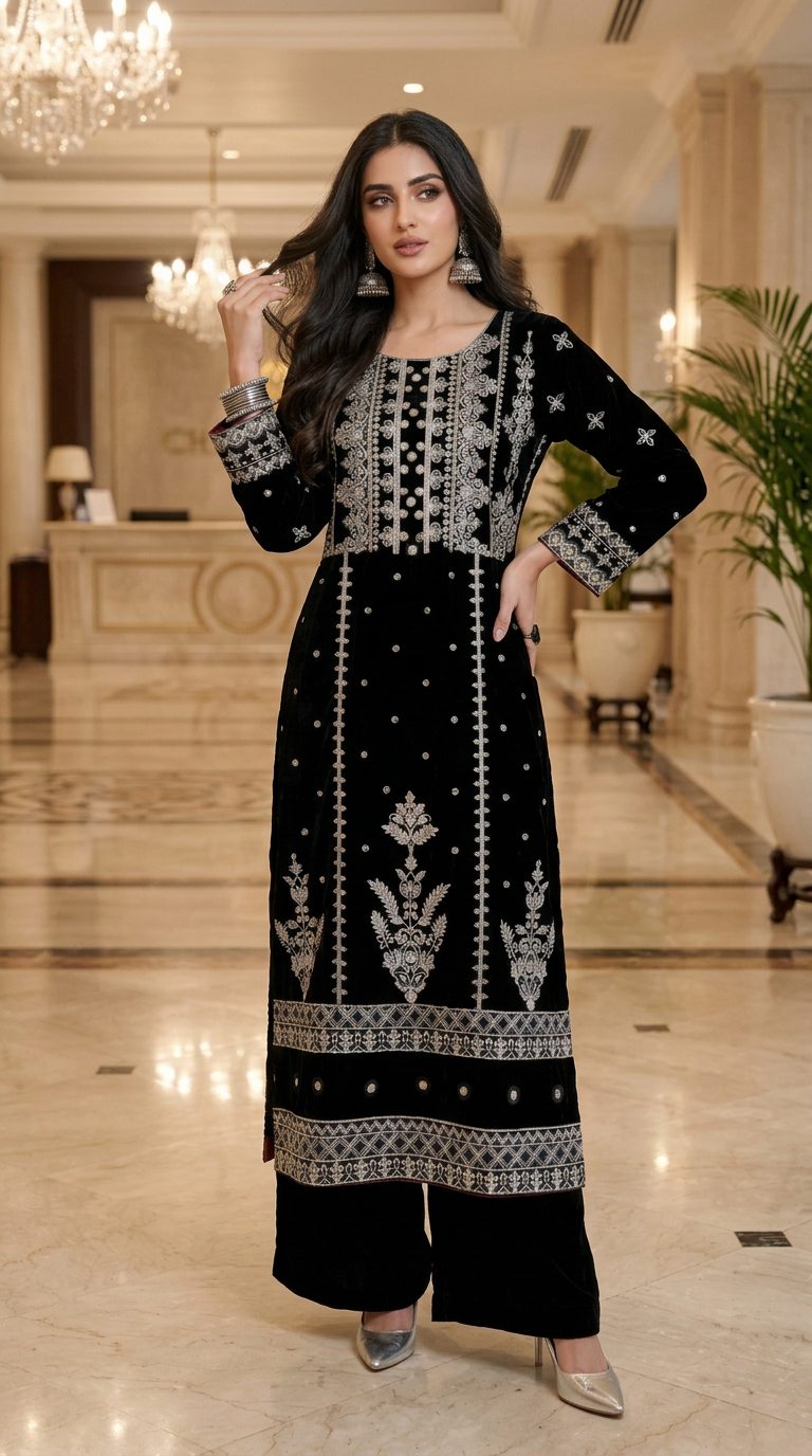 Chandani Micro Velvet Ready to Wear 2 Pcs Embroidered Dress