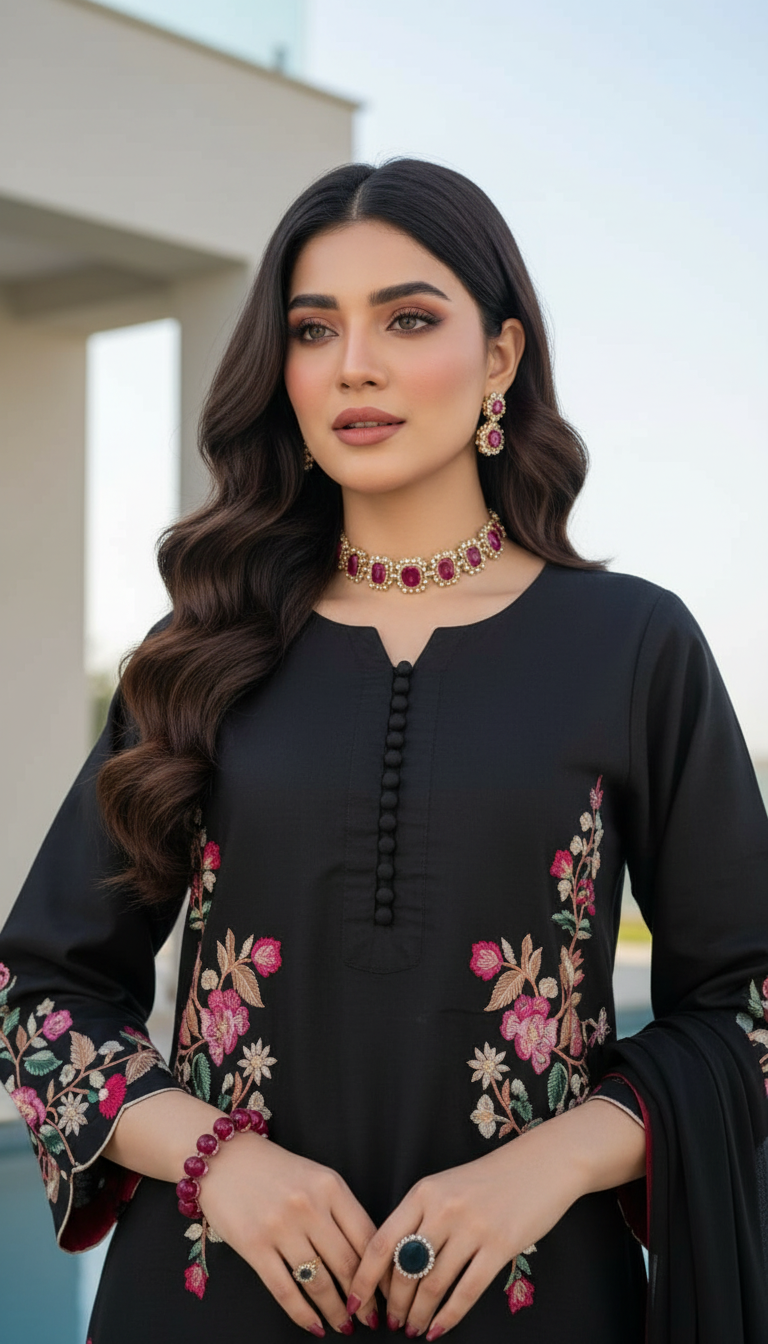 Ada Black Ready to Wear 3 Pcs Embroidered Dress