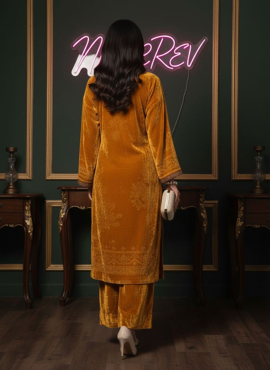 Jaune French Velvet 2 Pcs Dress with Palachi work