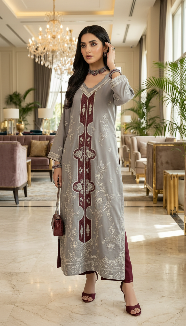 Surmae Ready to Wear 2 Pcs Viscose Embroidered Dress