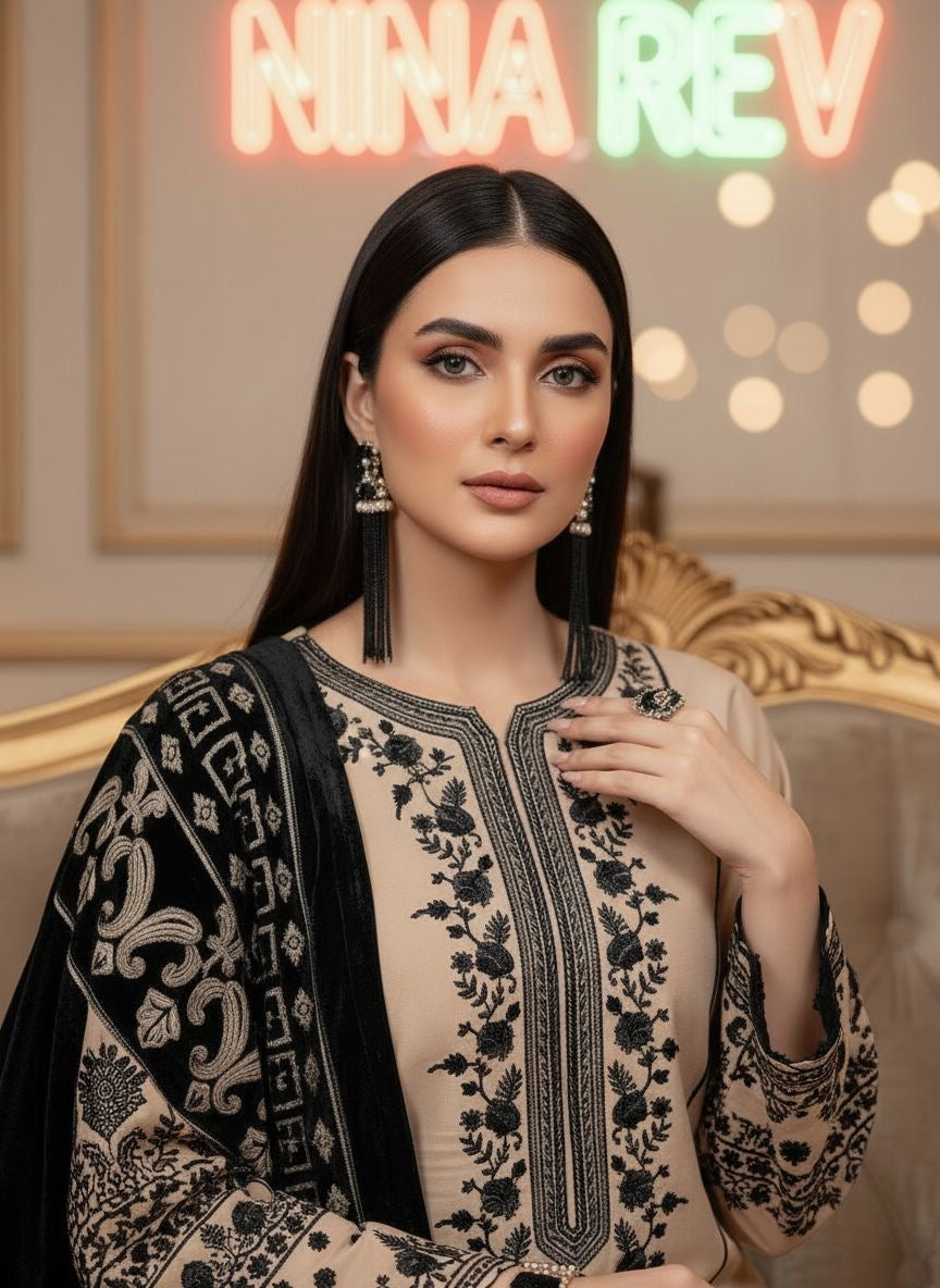 Hamaya Ready to Wear 3 Pcs Embroidered Dress