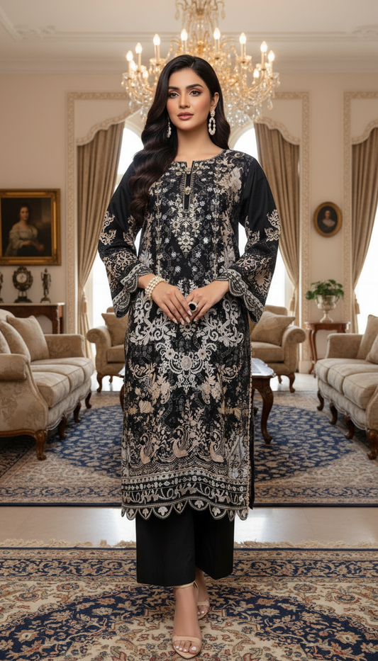 Arfa Black Ready to Wear 2 Pcs Embroidered Dress