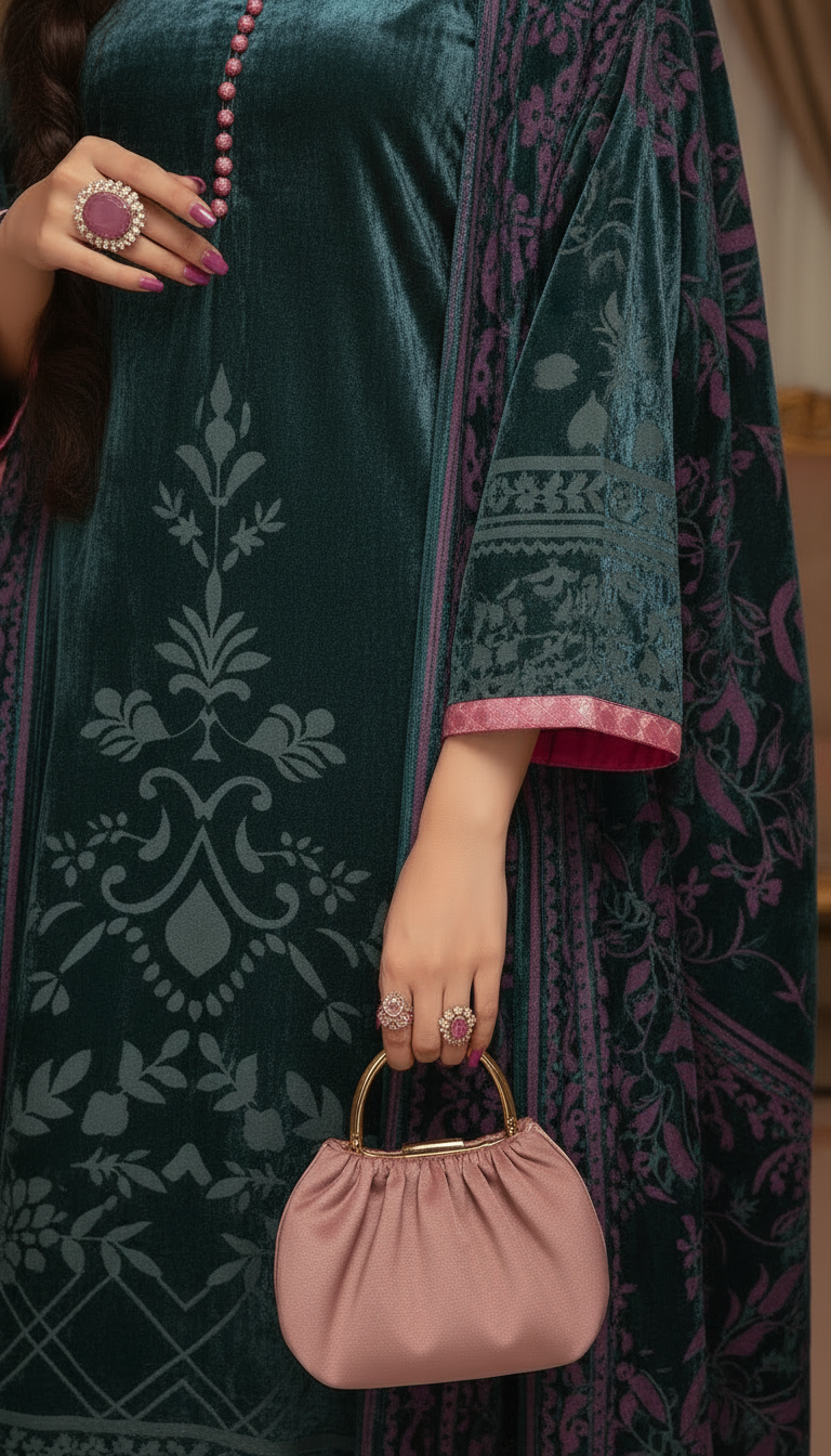 Dina French Velvet Grey Ready to Wear Dress with Palachi Shawl