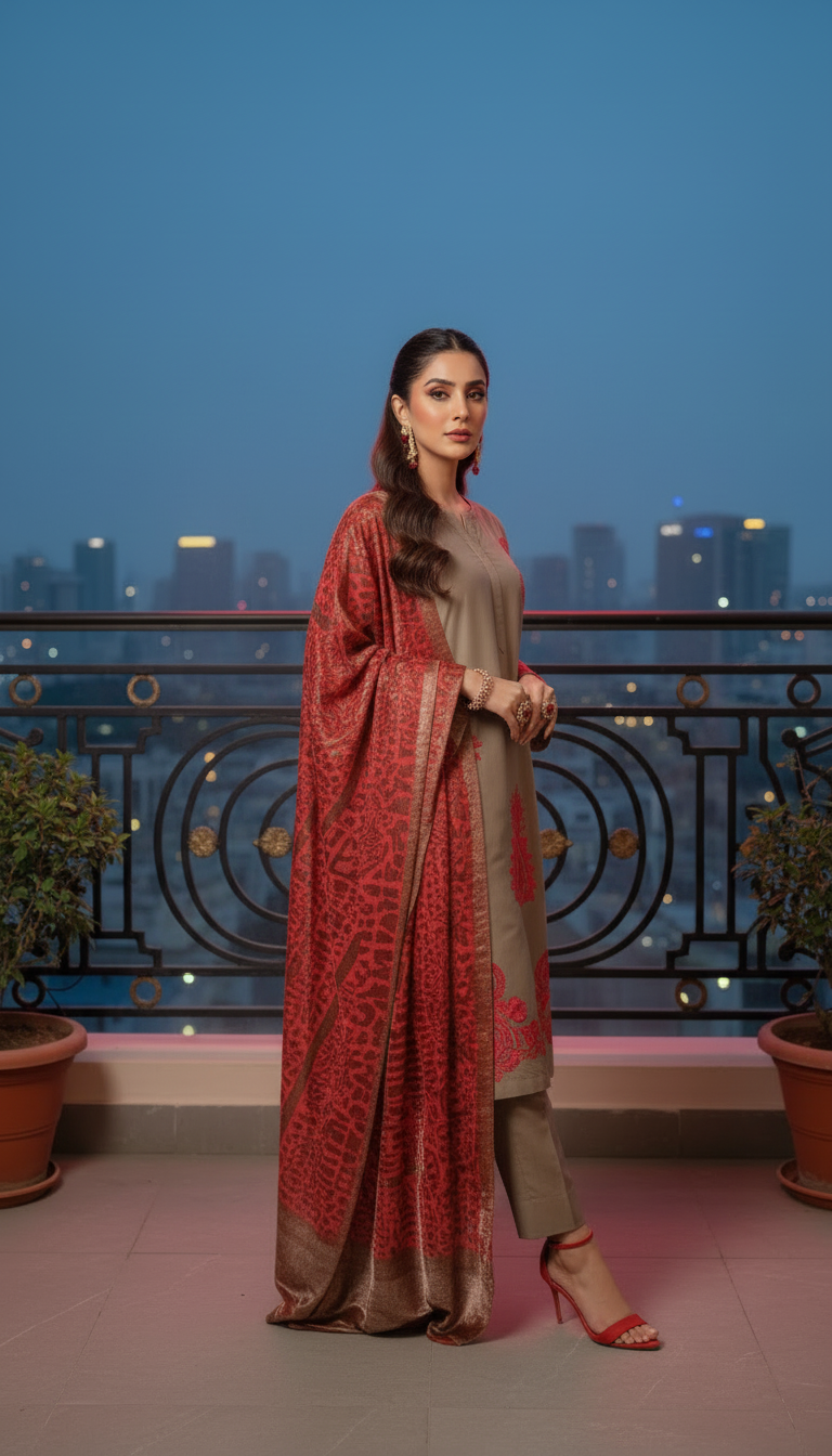 Nazneen Ready to Wear 3 Pcs Embroidered Dress with Palachi shawl
