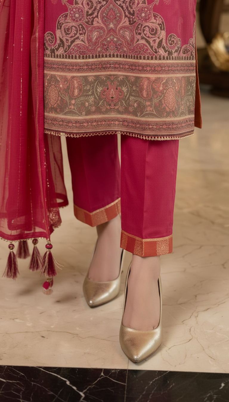 Resham Tussar Silk Ready to Wear 3 Pcs Dress