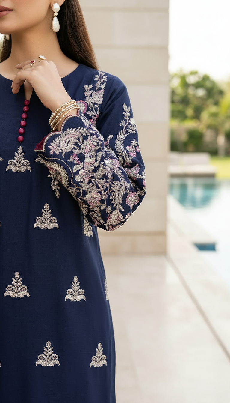 Raisa Navy Fully Embroidered 2 Pcs Dress