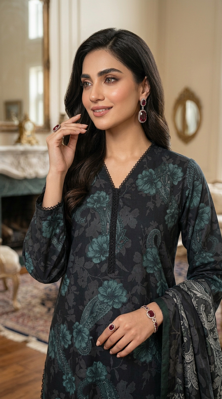 Mahnur Grey Ready to Wear 3 Pcs Marina Dress with Marina Shawl