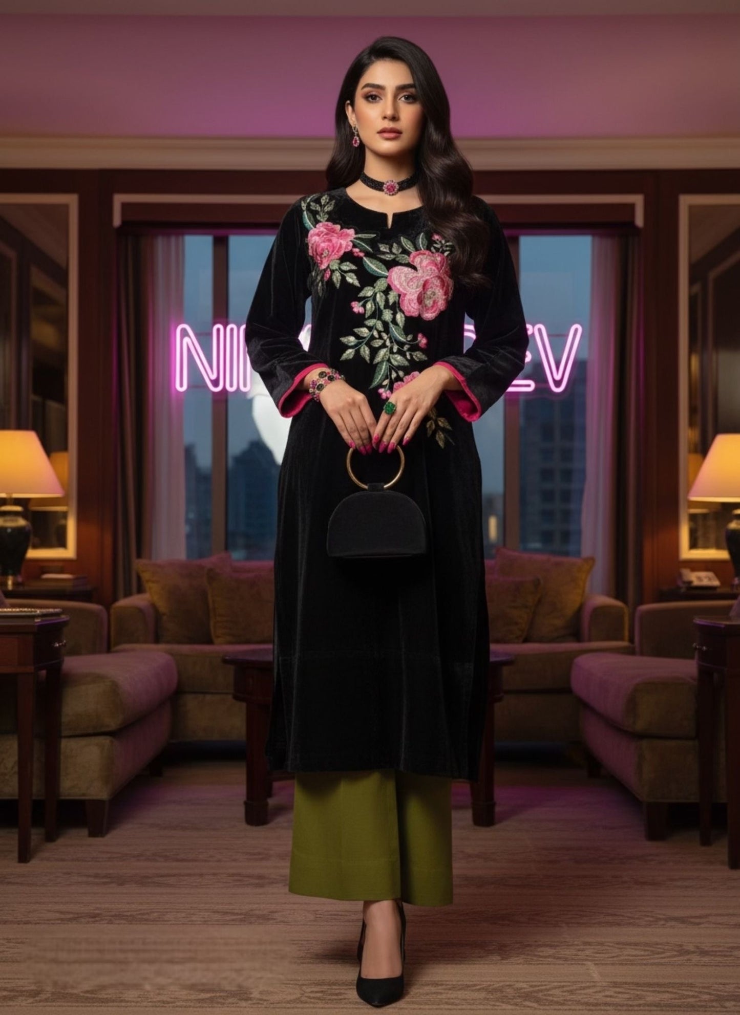 Peacock Velvet Ready to Wear 2 Pcs Dress