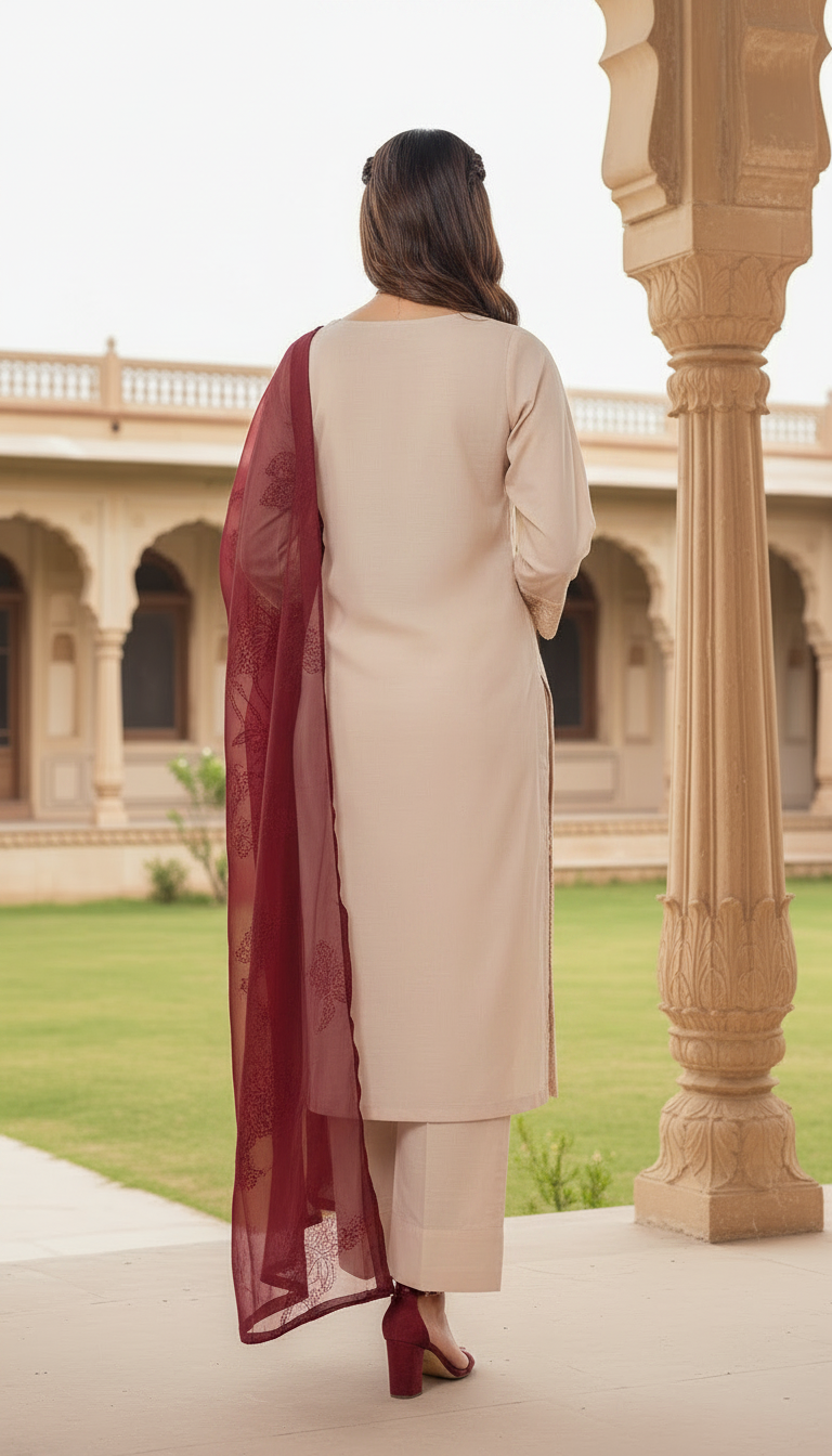 Tehzeeb pink Ready to Wear 3 Pcs Chikankari Dress