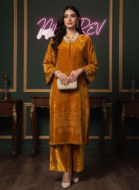 Jaune French Velvet 2 Pcs Dress with Palachi work