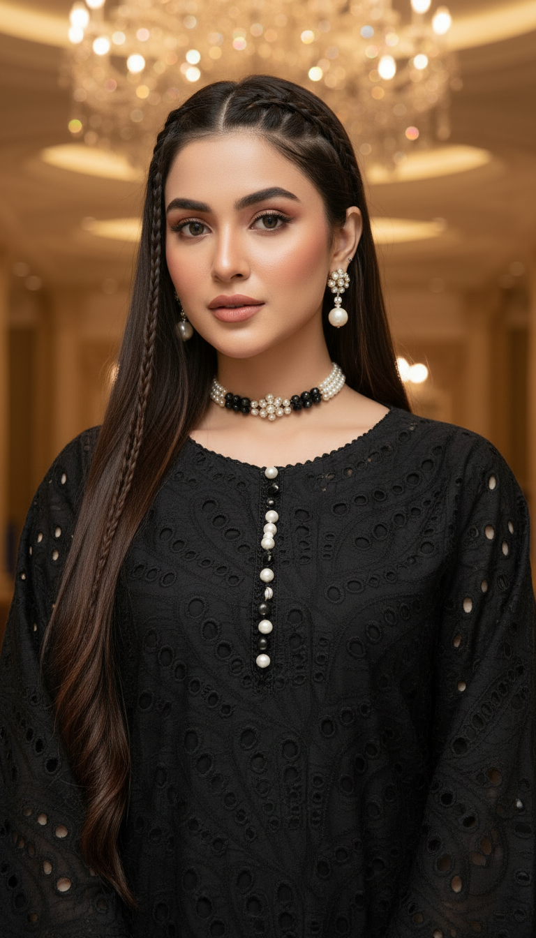 Black and White Chikankari Ready to Wear 2 Pcs Dress