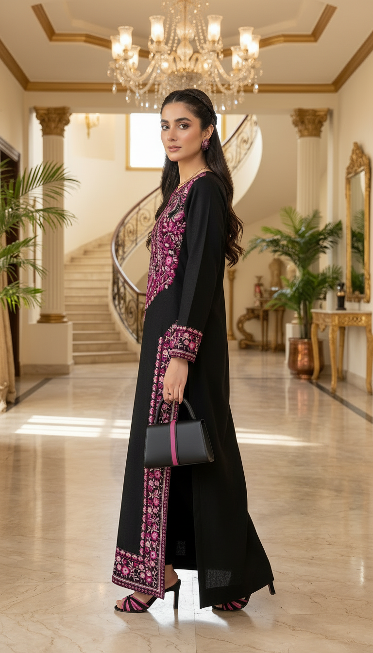 Safa Black Full Embroidered 2 Pcs Dress