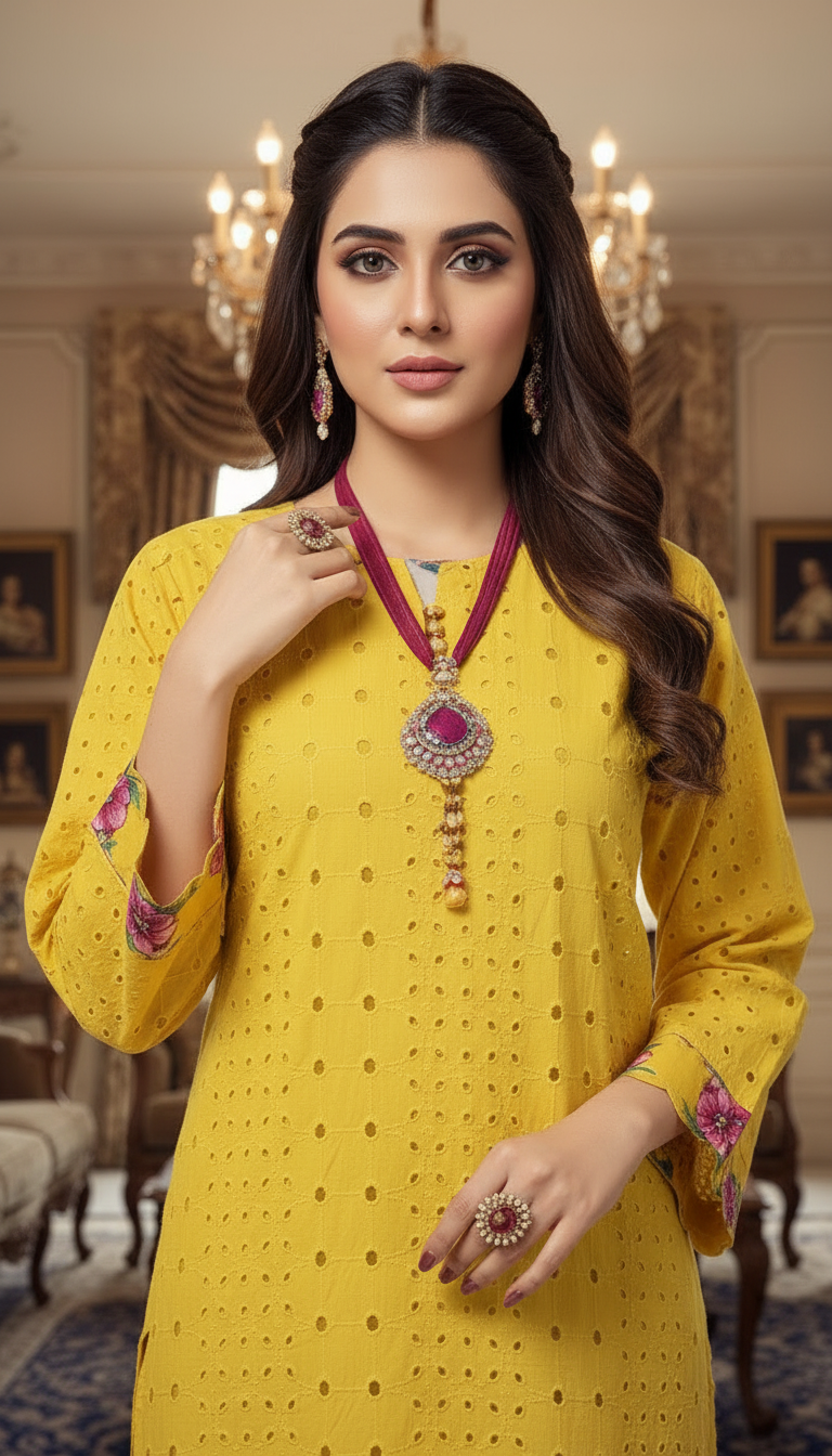 Sun Flower Chikankari Embroidered 2 Pcs Dress