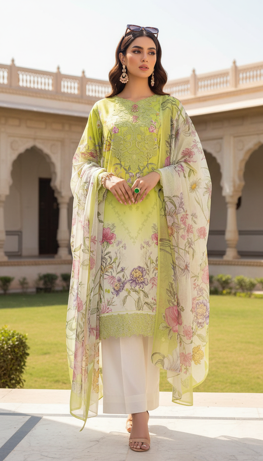 Lema Neon Ready to Wear 3 Pcs Embroidered Dress