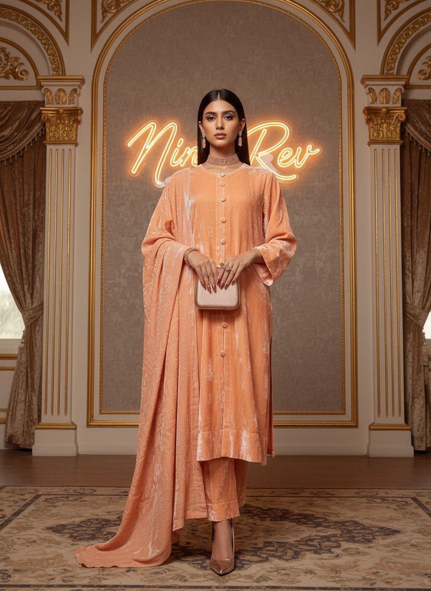Rahar Ready to Wear 3 Pcs French Velvet Dress