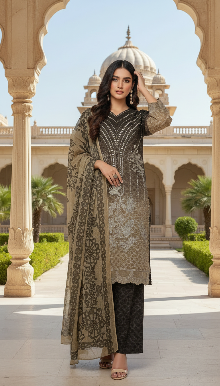 Kiana Brown chikankari Ready to wear 3 Pcs Dress