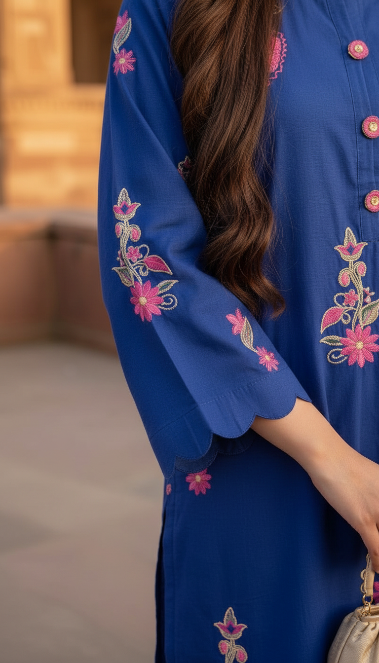 Amber Royal blue Embroidered 2 pcs Kaftan