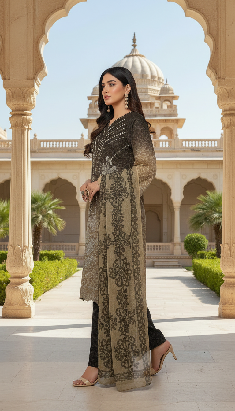 Kiana Brown chikankari Ready to wear 3 Pcs Dress