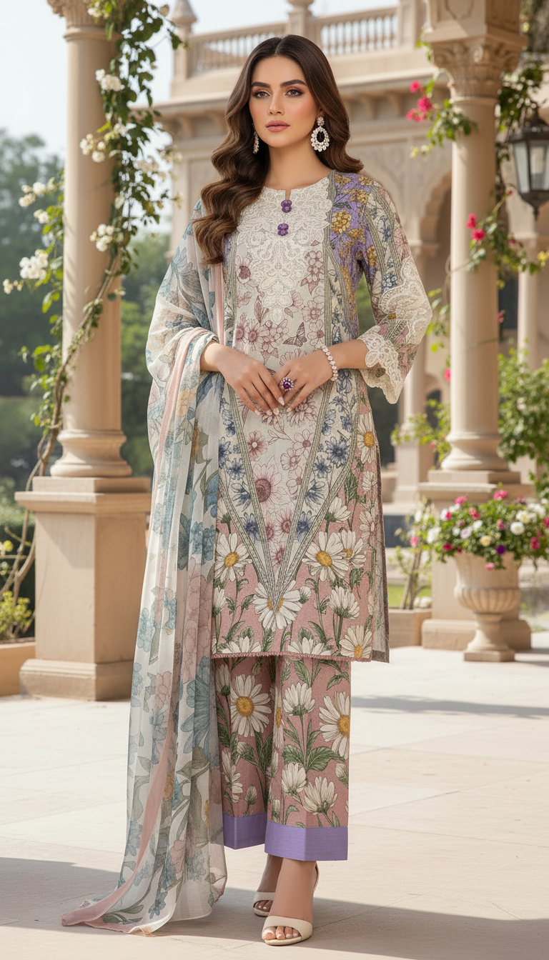 Liza Ready to Wear 3 Pcs Embroidered Dress with Chiffon dopatta