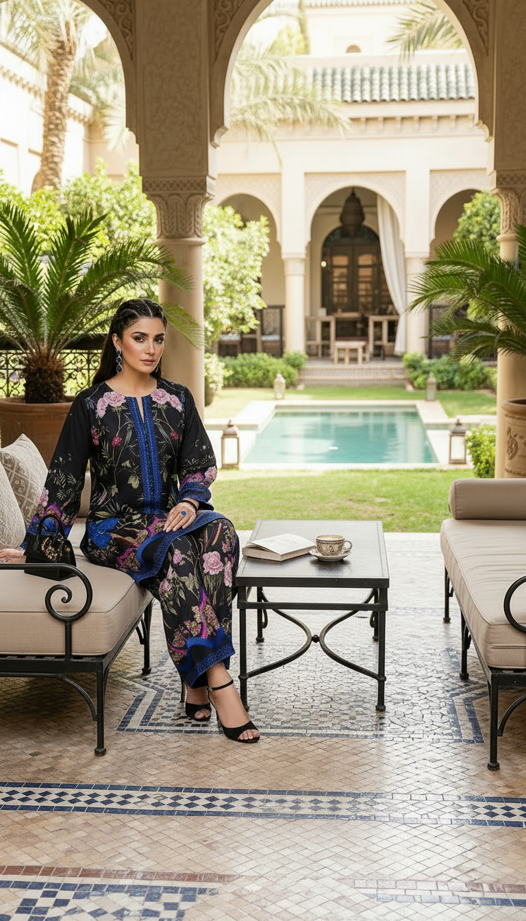 Black Garden Ready to Wear 2 Pcs Co Ord Set