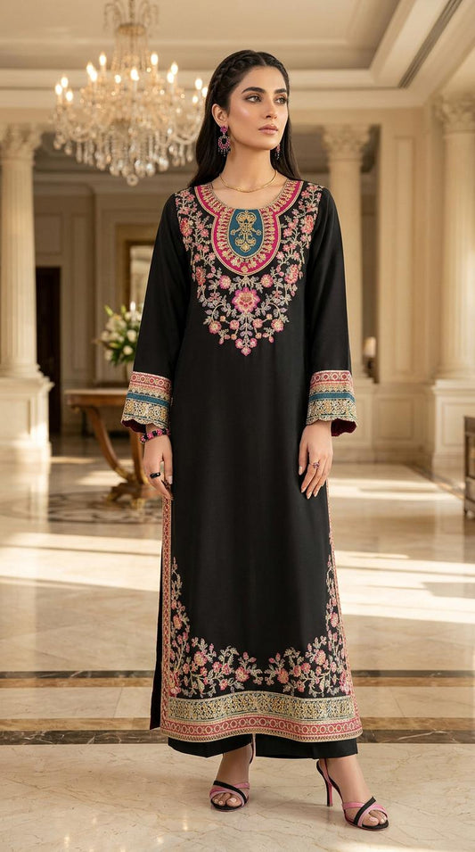 Ayya Black Ready to Wear 2 Pcs Embroidered Kaftan Dress