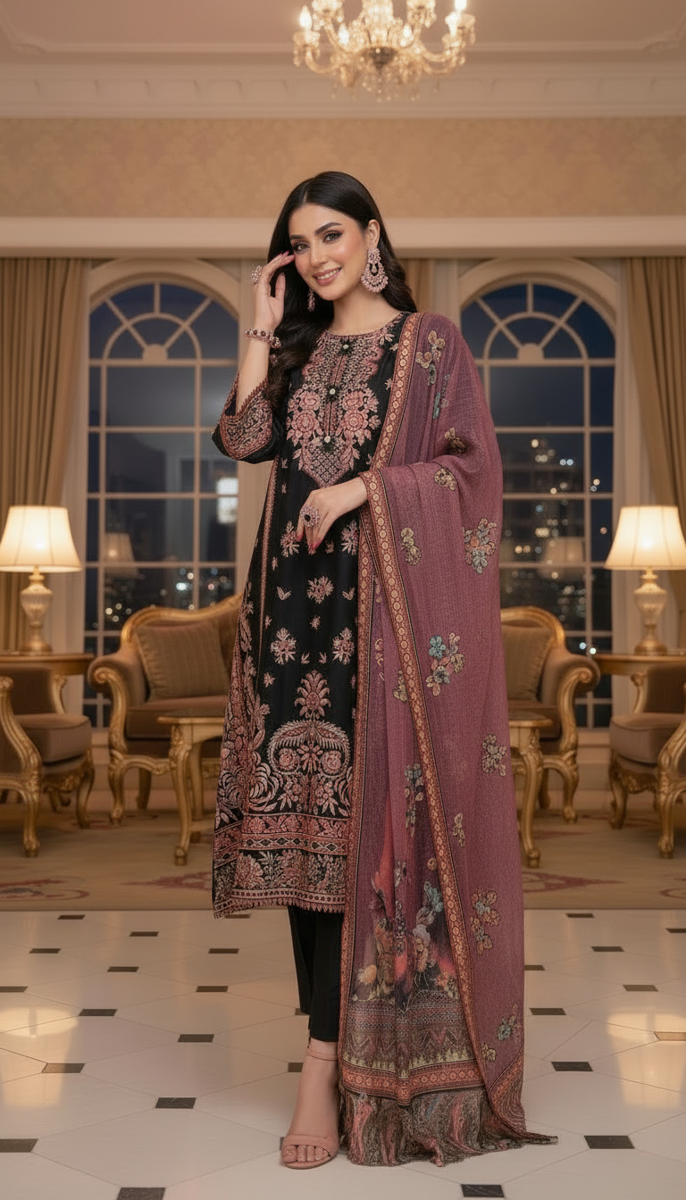 Ramla Fully Embroidered 3 Pcs Ready to Wear Dress